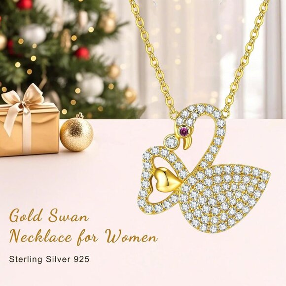 🆕 Women Gold Cubic Zirconia Pendant Necklace Sterling Sparkle Birthday Jewelry - Picture 7 of 7